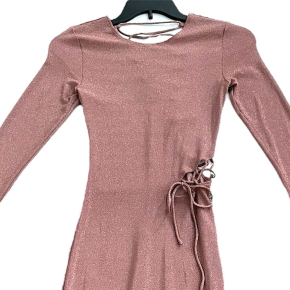 Reformation Women's Kinsey Lace Up Knit Maxi Dress Metallic Pink Sparkle Size S - Picture 5 of 16